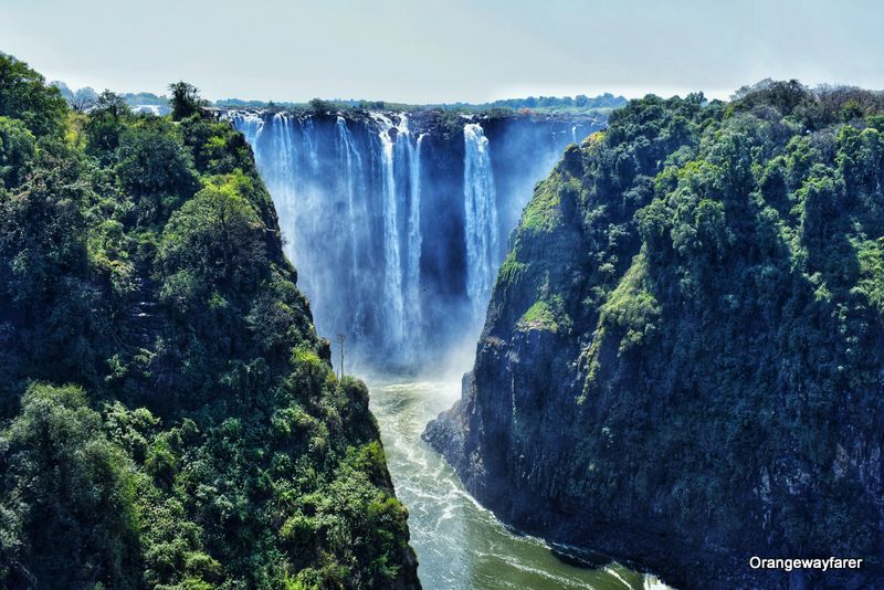 Victoria falls, Zambezi River. As seen from Zambia side.