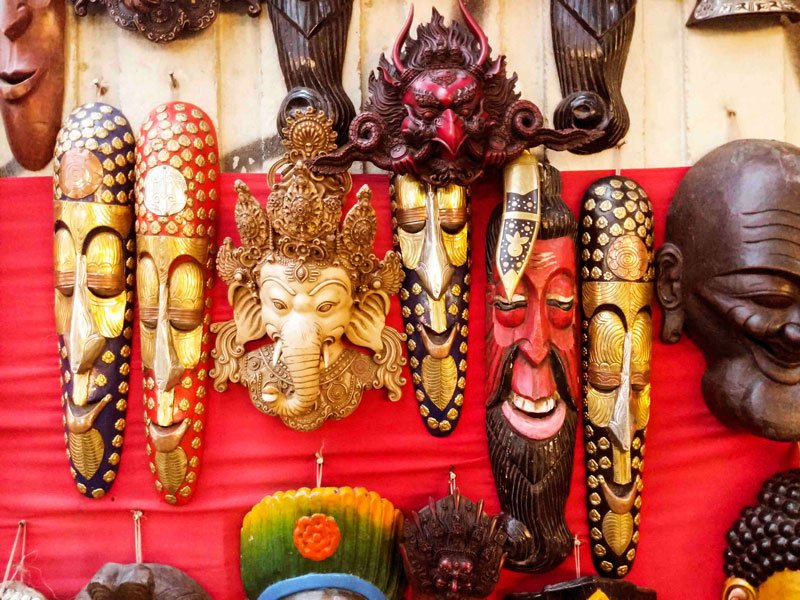 Ganesh mask in Nepal. Tibetan masks in Nepal. 