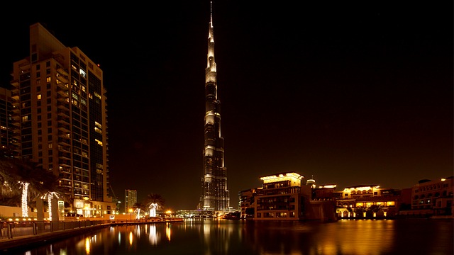 Birds eye view from the top of Burj Khalifa: view at night