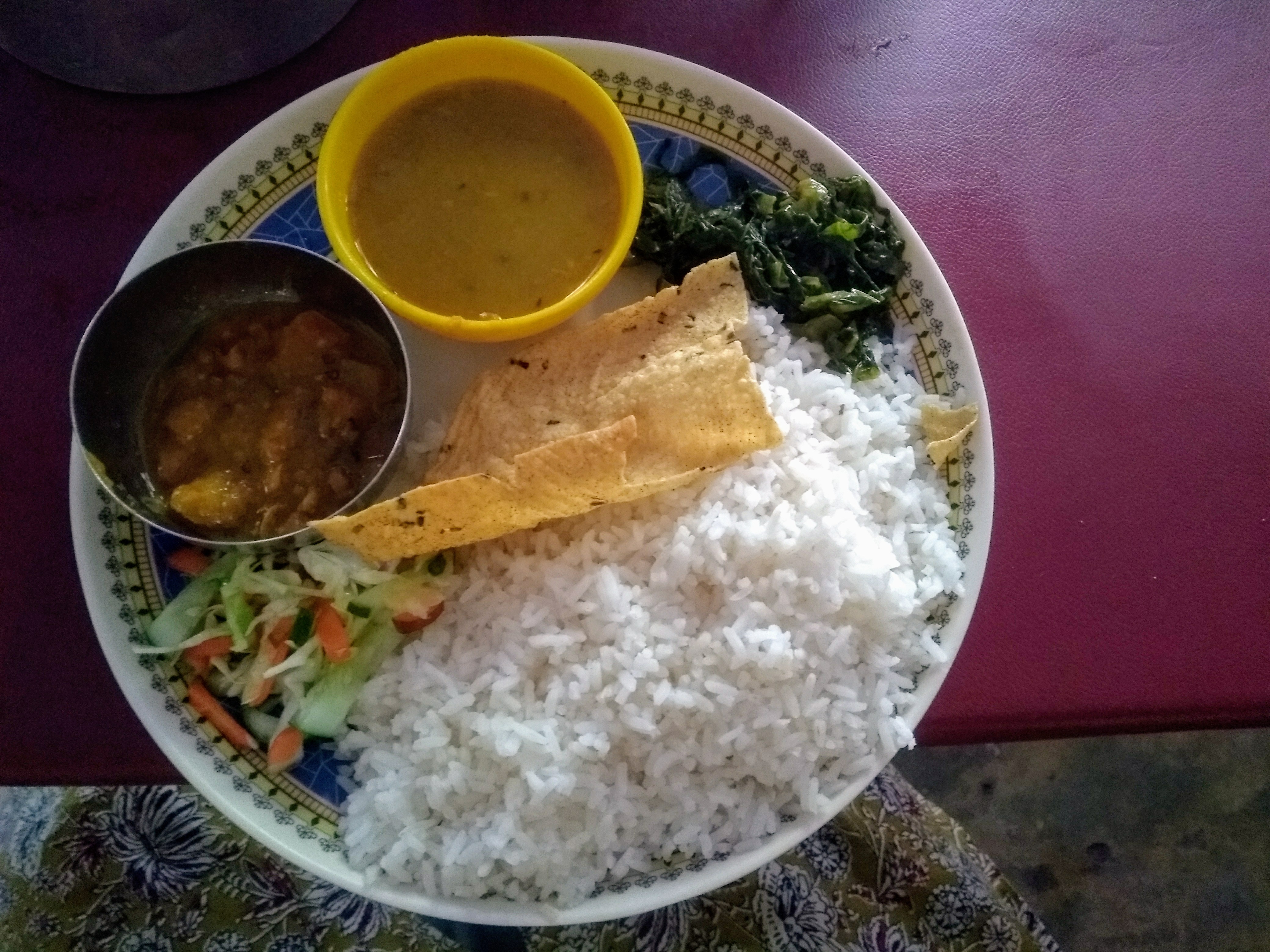 A thali served on the roadside dhaba in Arunachal Pradesh