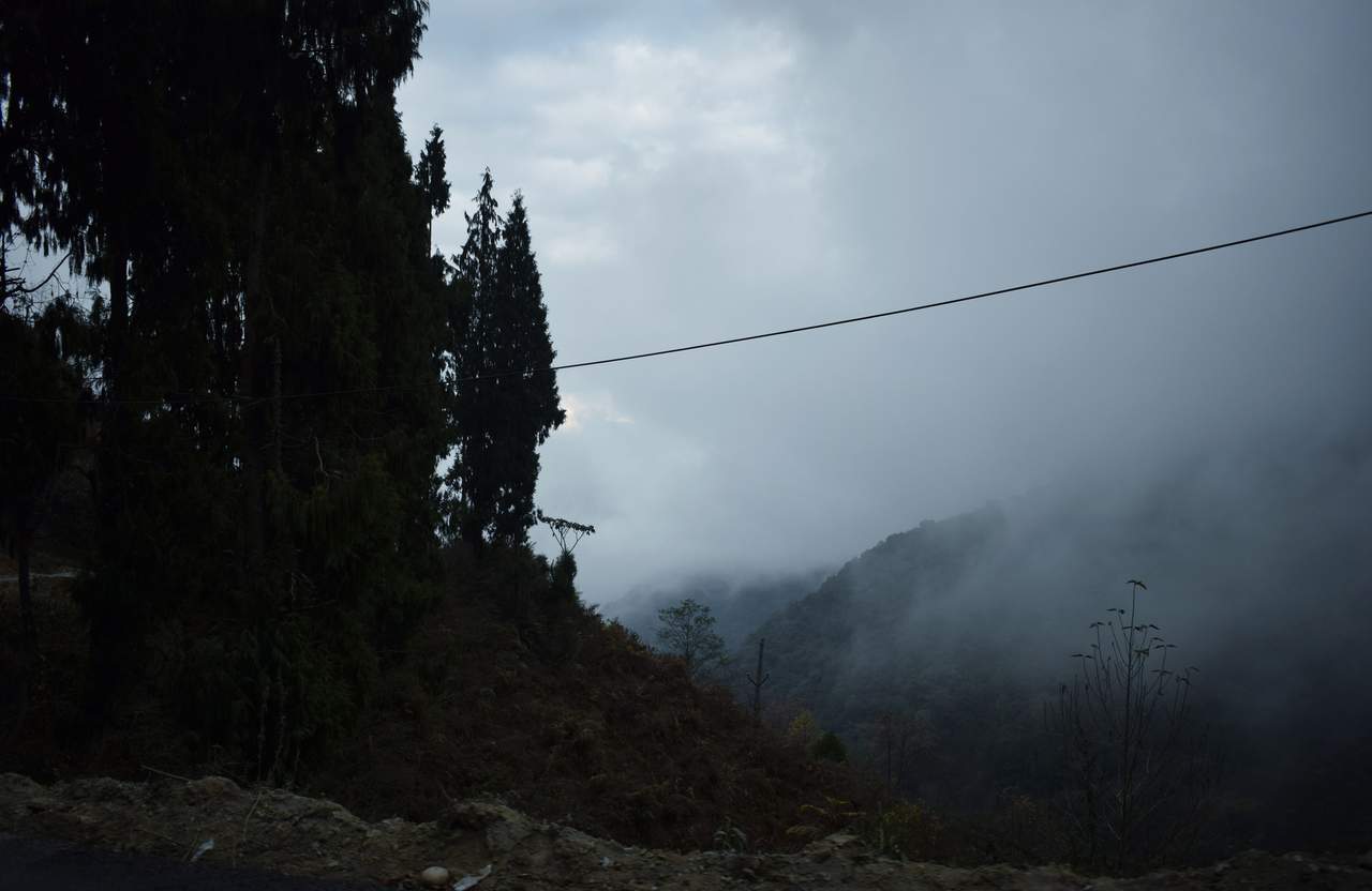 A road from Dirang to Tawang, covered with cloud