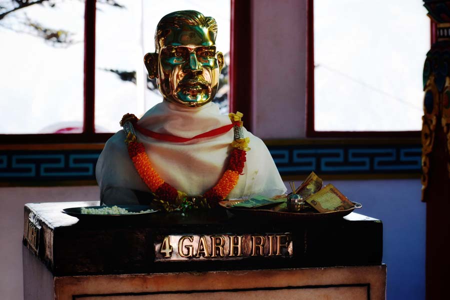 The late sepoy Jaswant Singh Rawat and his statue at Jaswant Garh