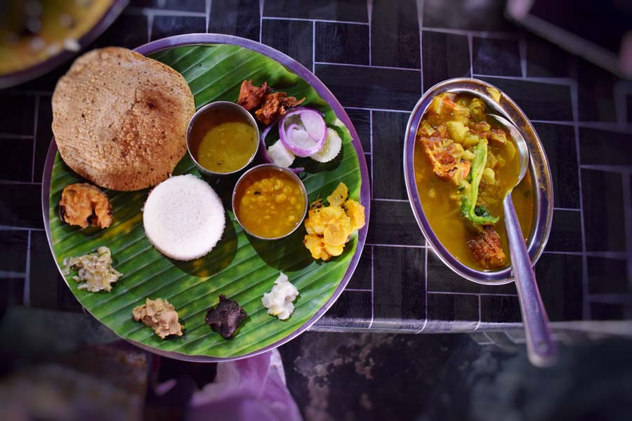 An assamese thali with duck meat at Seven sisters dhaba enroute Tawang from Guwahati