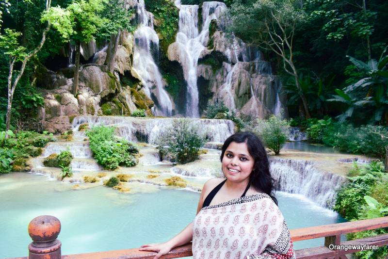 Madhurima in front of Kuang Si Falls, Laos