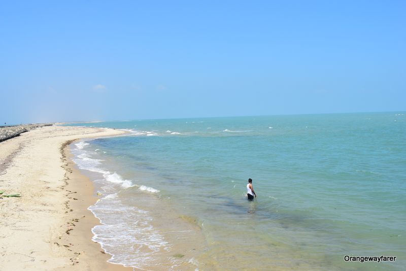 Taking a dip in the sea is prohibited at Dhanushkodi, however some people manage to work their way around the guards
