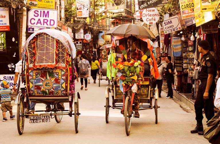 Rickshaws of Thamel Market Kathmandu nepal