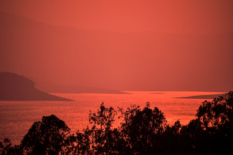 Sunset at Dandeli. viewed from the  Supa dam on kali river. Karnataka Travel ideas.