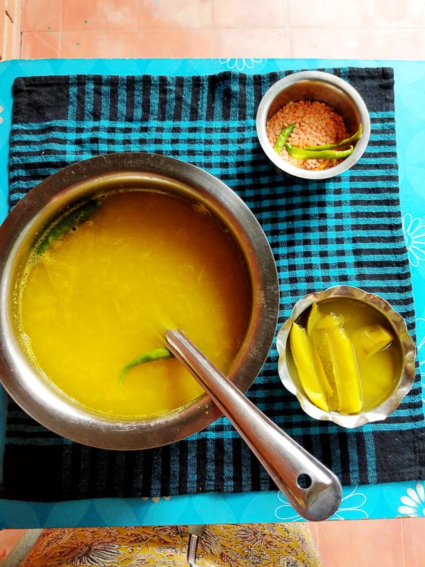 AMer tok dal recipe, masoor daal, green mango