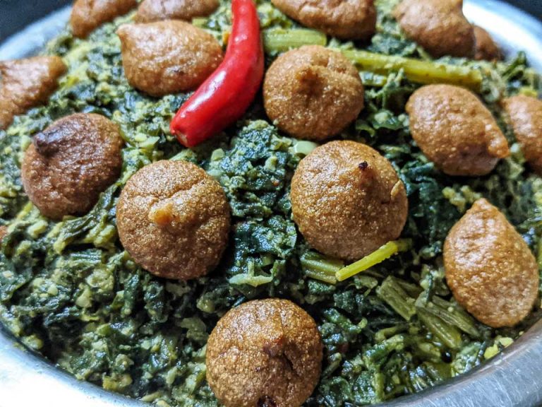 Posto Sorshe Lau Shak Bhape (Bottle Gourd Leaves Steamed with Poppy