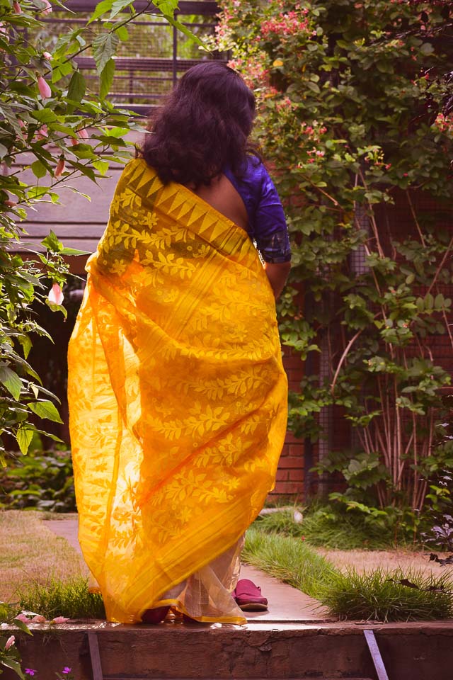 Saree lookbook: yellow dhakai saree