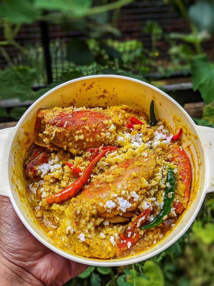 Narkel Chingri. Coconut Prawn Bengali style recipe. Bengali Prawn recipe. Steamed prawn with coconut. Indian fish curry. Bengali prawn curry with coconut. #prawn #prawnandcoconut #seafood #seafish #bengalifishcurry