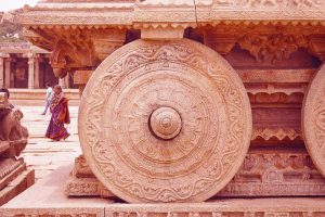 Close up of the wheel at Hampi Chariot: Iconic monuments in India