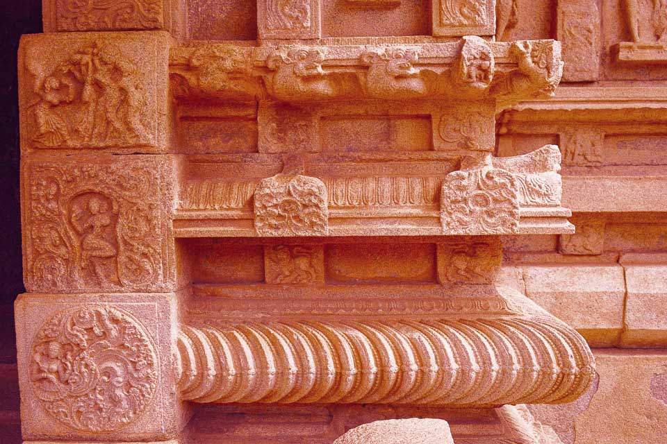 Wall panels in Hampi showing stories of Ramayana