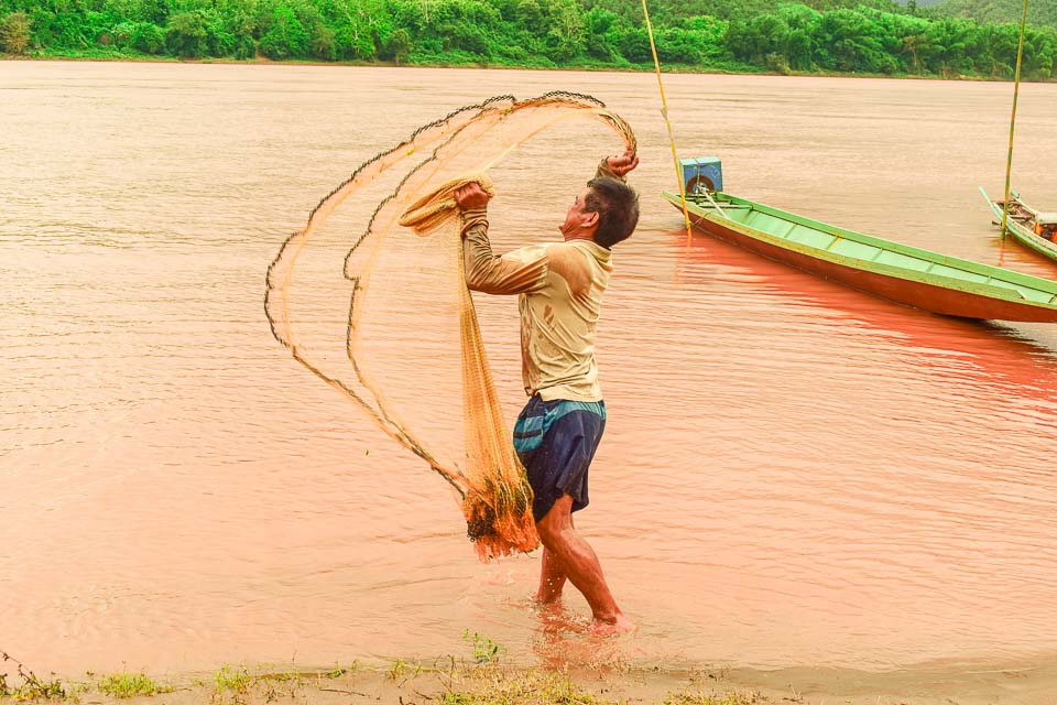 Fishing at the Mekong river at Luang Prabang laos