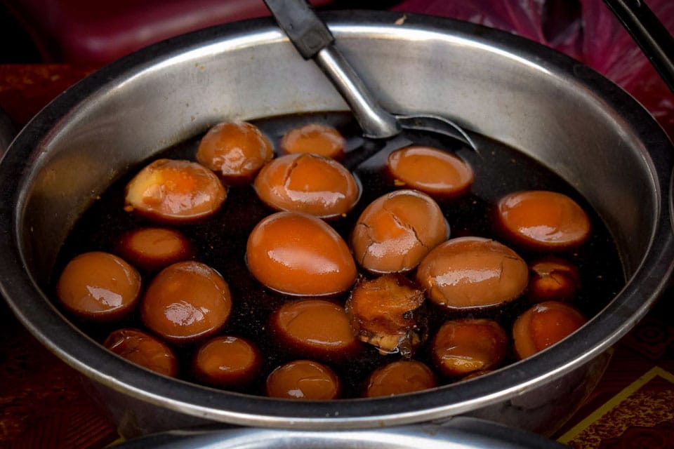 Thousand years old eggs at the night market of Luang Prabang Laos