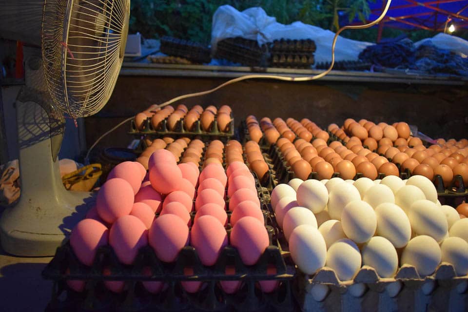 Thousand years old eggs at the night market of Luang Prabang Laos