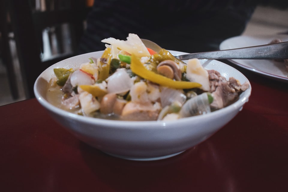 Button mushroom and chicken cooked in yak butter: Served at Dirang