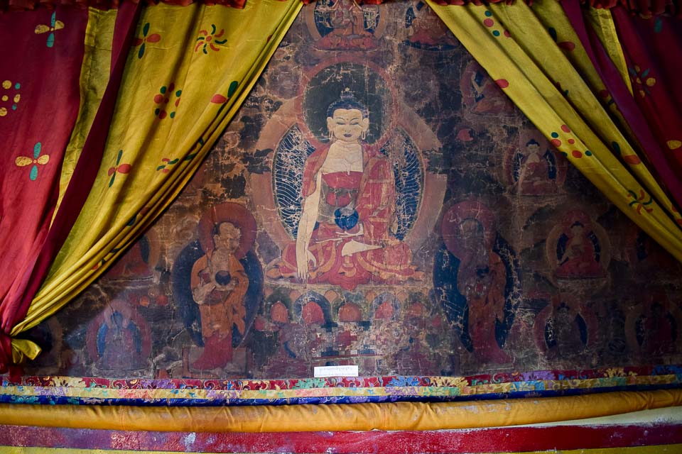 handpainted murals at the tawang monastery: old Tibetan Buddhism