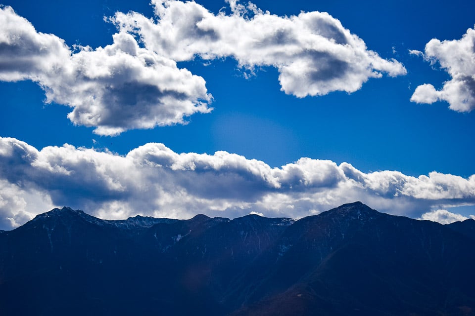 Himalayan mountain peaks as seen on the way from Bum La