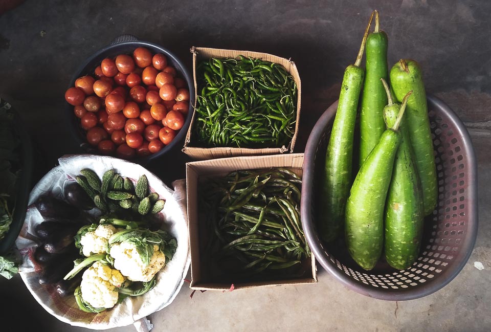 Local fruits and vegetables from the kitchen garden in Dirang! 