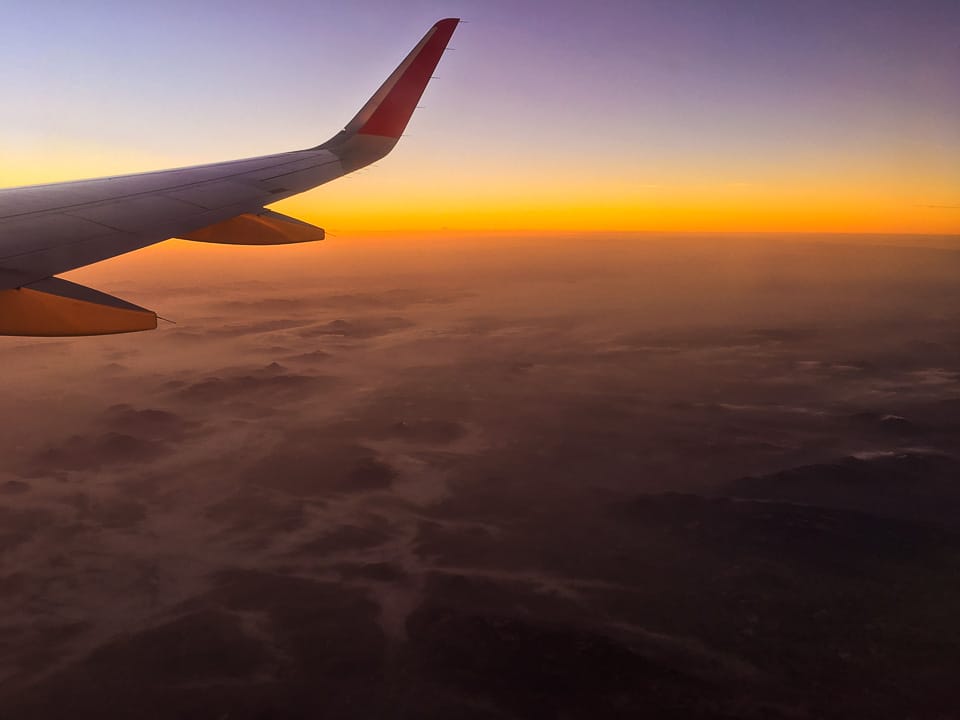 Sunrise over Himalaya from a flight