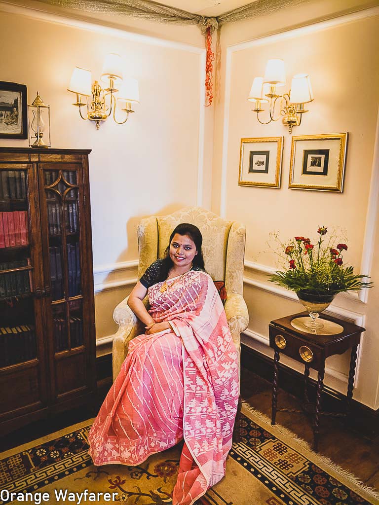 Pink Dhakai saree at Elgin Hotel Darjeeling